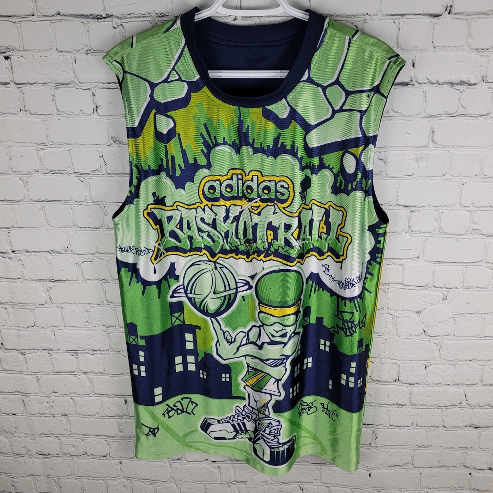 ADIDAS | vintage reversible graphic graffiti basketball jersey top